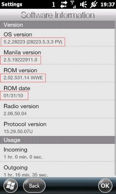 HTC HD2 Windows Mobile 6.5.3 frissítés V14 2.02.531.14 adatlap