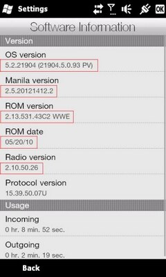 HTC HD2 Windows Mobile 6.5.3 frissítés V43C2 2.13.531.43C2 adatlap