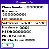 PalmOne Treo 650 CDMA szoftverfrissítés 1.13