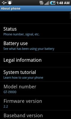 Samsung GT-i9000M Galaxy S Vibrant Android 2.2 OS frissítés adatlap
