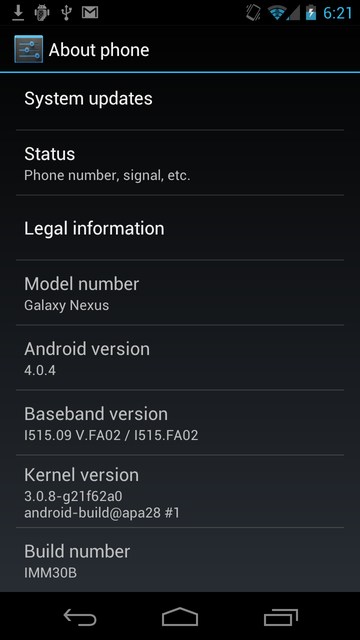 Samsung SCH-i515 Galaxy Nexus Android 4.0.4 rendszerfrissítés IMM30B adatlap