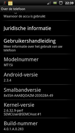 Sony Ericsson XPERIA Neo Android 2.3.4 OTA rendszerfrissítés 4.0.1.A.0.283 adatlap